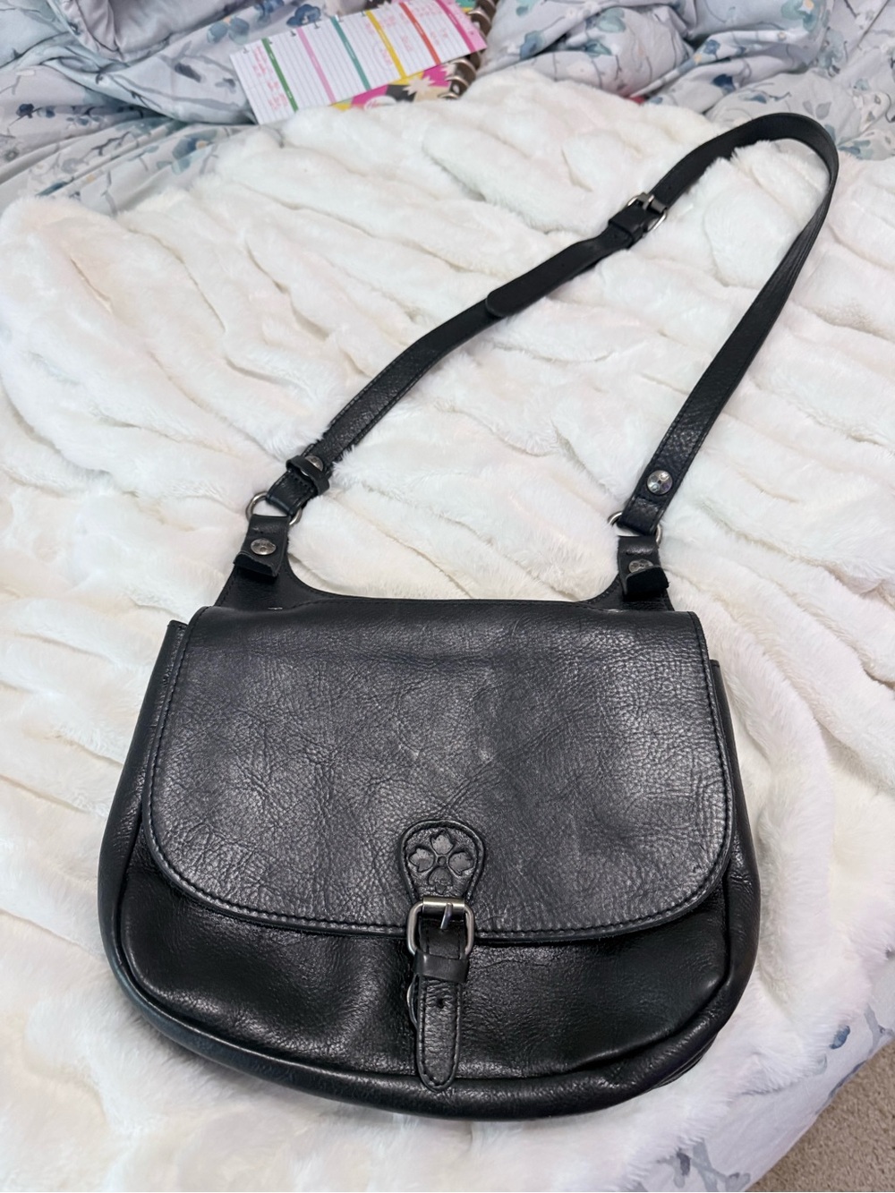 Patricia Nash Black Leather Crossbody Saddle Bag